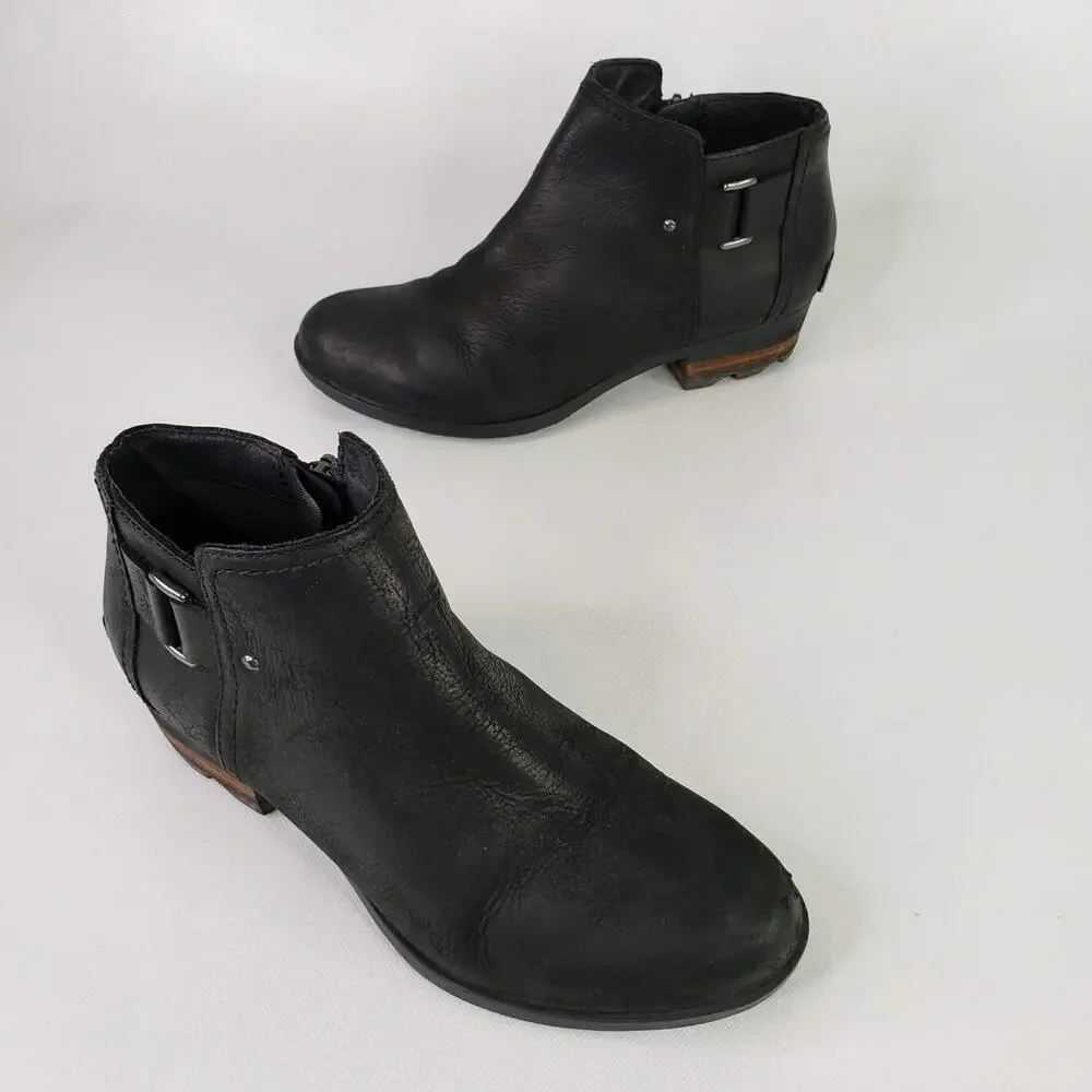 Sorel Lolla Ankle Chelsea Leather Ankle Boots Black Shoes Women's Size 8